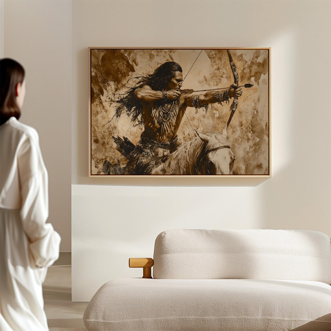 Native Warrior Archer On Horseback, Rustic Boho Wall Art - Image 6