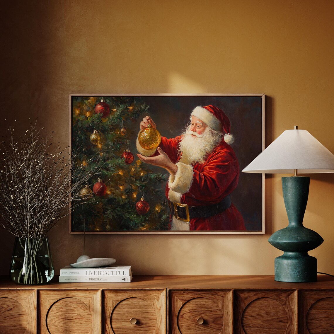 Santa Claus With Christmas Ornament, Vintage Santa Painting - Image 6
