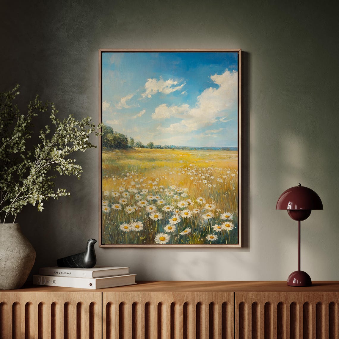 Daisy Field Under Bright Blue Sky With Clouds Summer Meadow Poster - Image 7