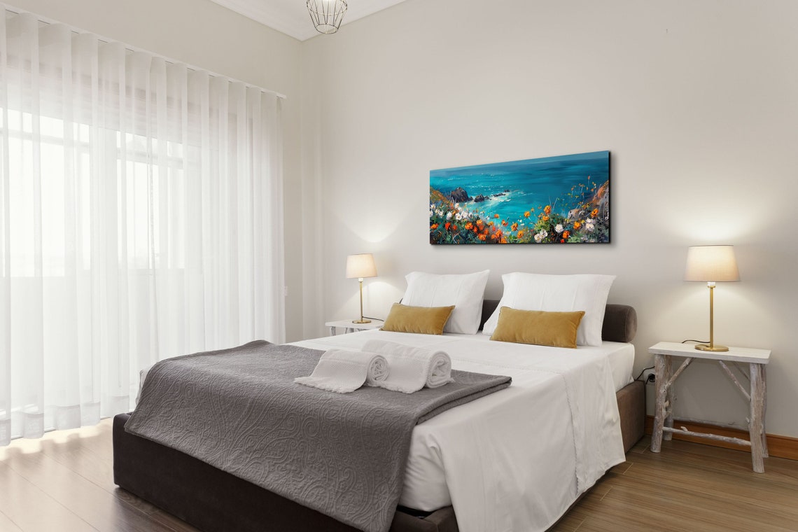 Coastal Poppy Flowers Over Turquoise Ocean Panoramic Art Poster - Image 5