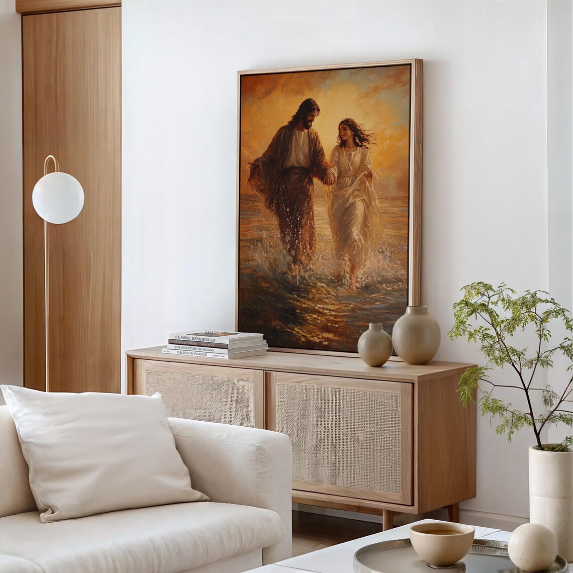 Jesus Walking On Water With Woman Sunset Christian Love Poster - Image 4
