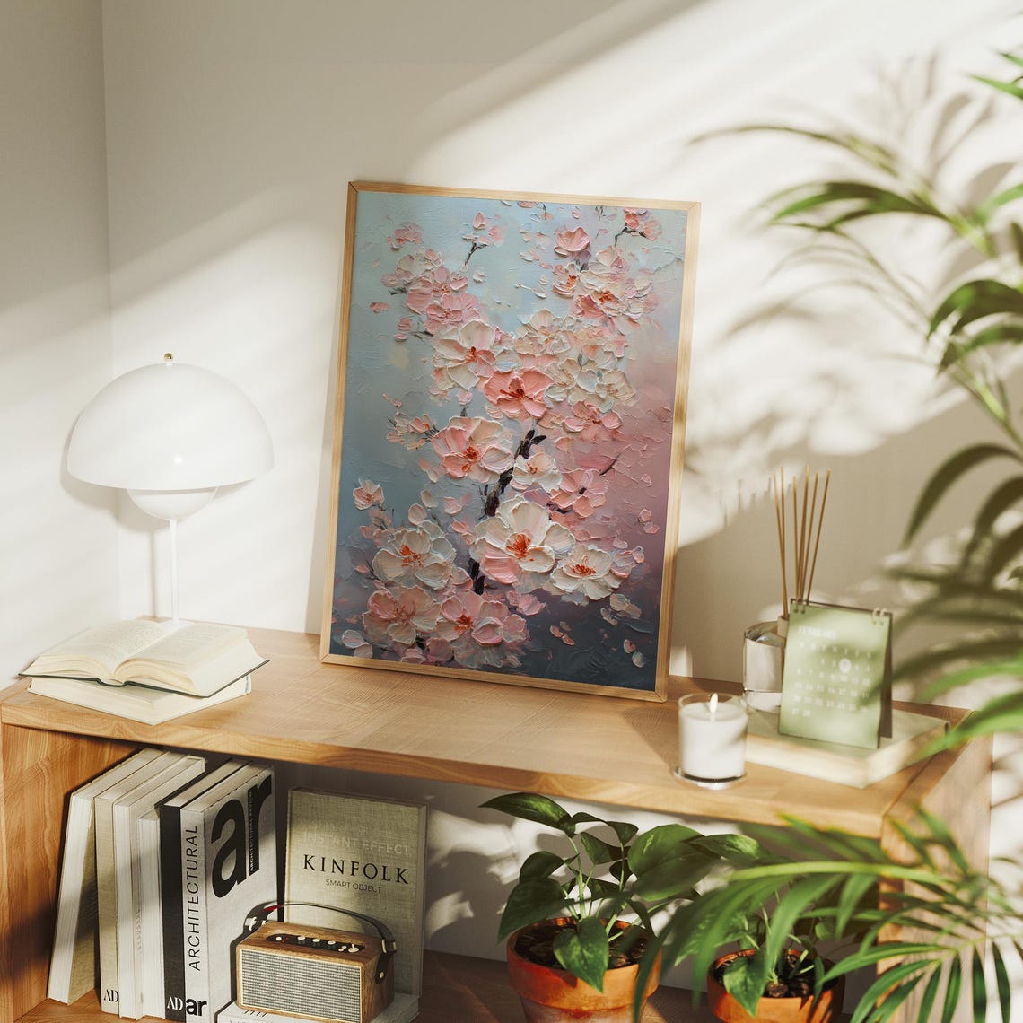 Cherry Blossom Branch Impasto Oil Painting Pastel Flower Poster