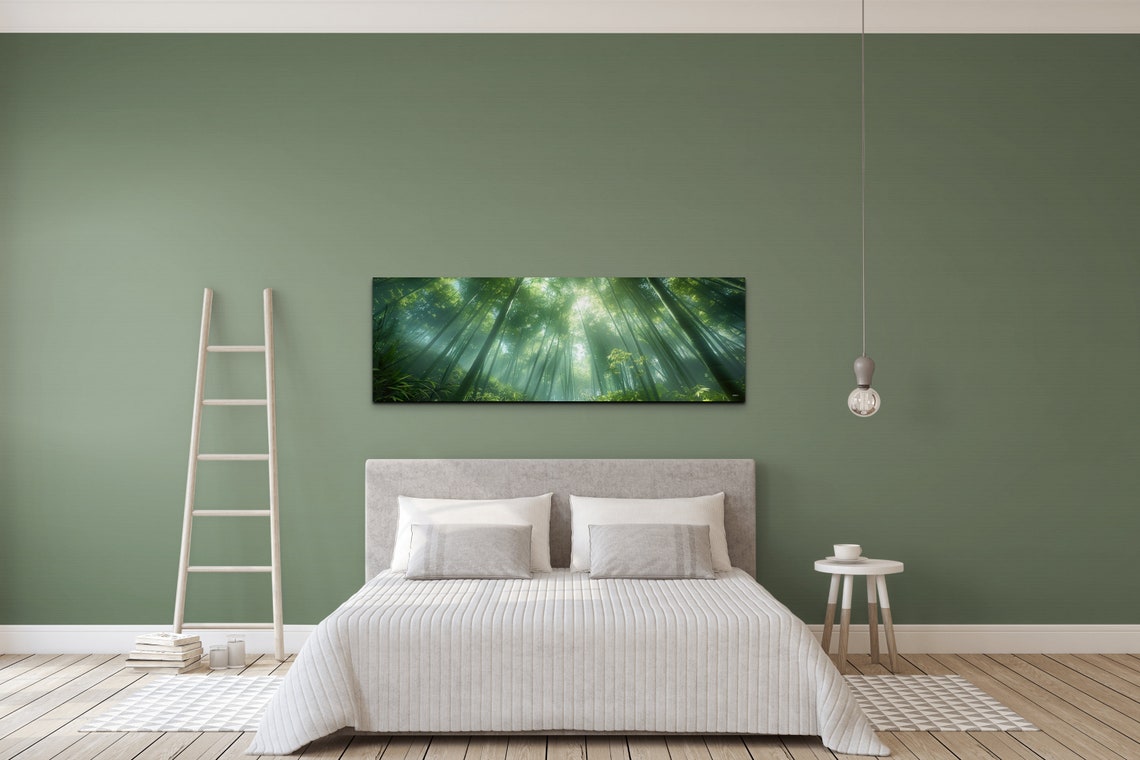 Sunlit Bamboo Forest Towering Stalks Canopy Light Rays Wall Art - Image 4
