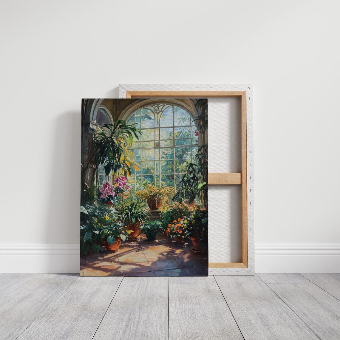 Sunlit Conservatory Interior With Arched Windows Lush Plants Poster - Image 3