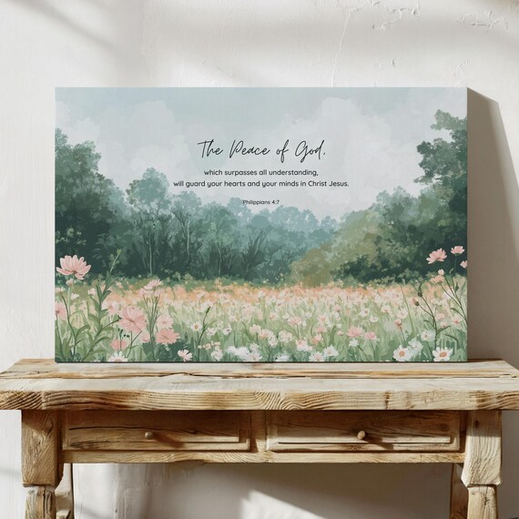Peace Of God Philippians 47 Scripture Wall Art Christian Floral Print Bible Verse Canvas For Faithful Encouragement Home Decor
