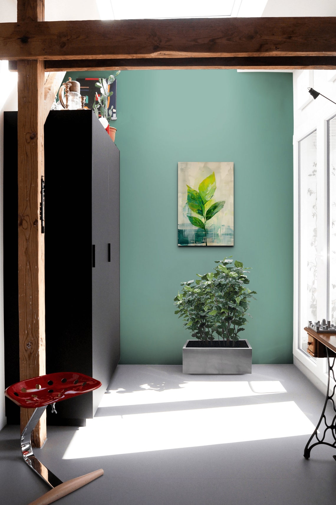 Minimalist Green Leaves Botanical Abstract Painting Decor Poster - Image 4