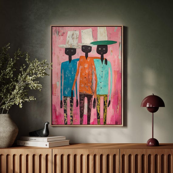 Colorful Figurative Group Art Modern Abstract Portrait Of Three Figures