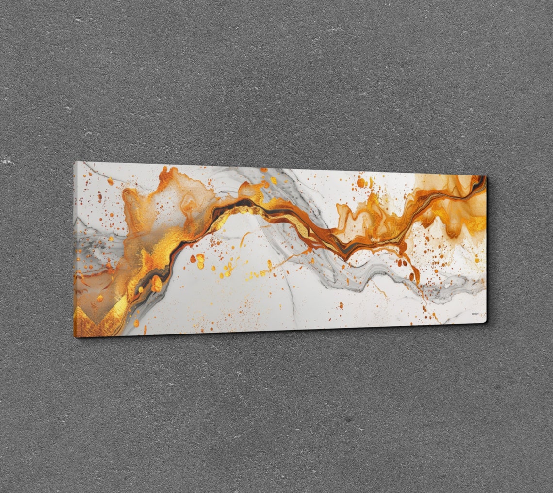 Abstract Gold and Gray Fluid Ink Swirls Panoramic Modern Poster - Image 7