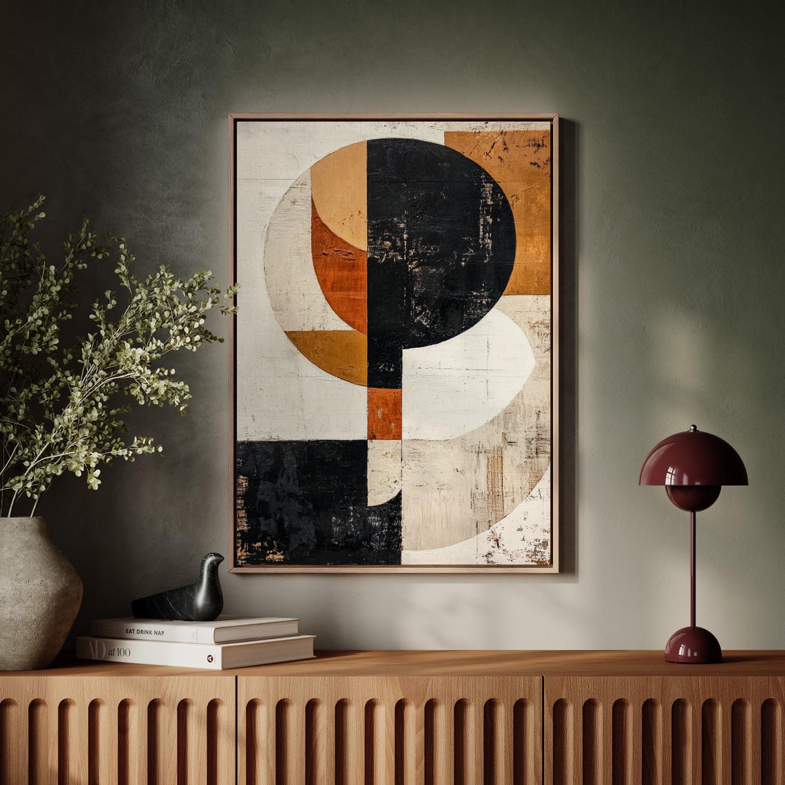 Modern Geometric Abstract Bold Black White Earthy Tones Minimalist Contemporary Wall Art For Home Office Decor - Image 3
