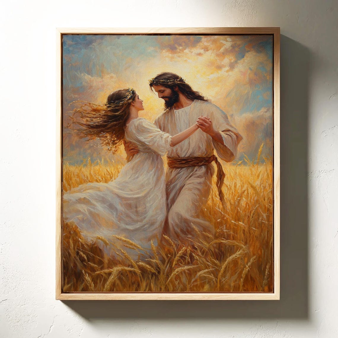 Jesus Dancing Joyfully With a Woman in a Sunlit Wheat Field Poster - Image 3