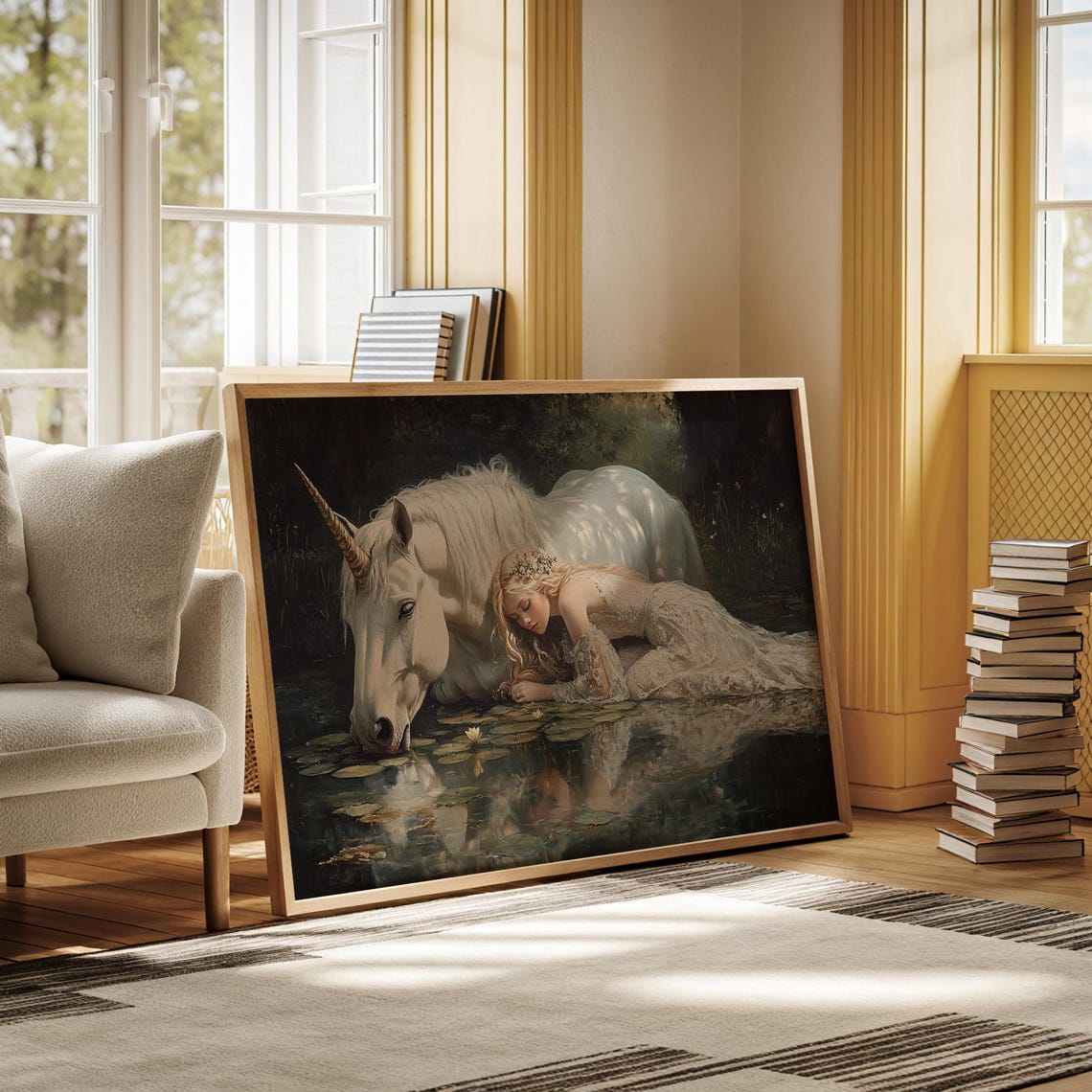 Mystical Unicorn And Maiden Enchanted Forest Moonlit Pool Poster - Image 7