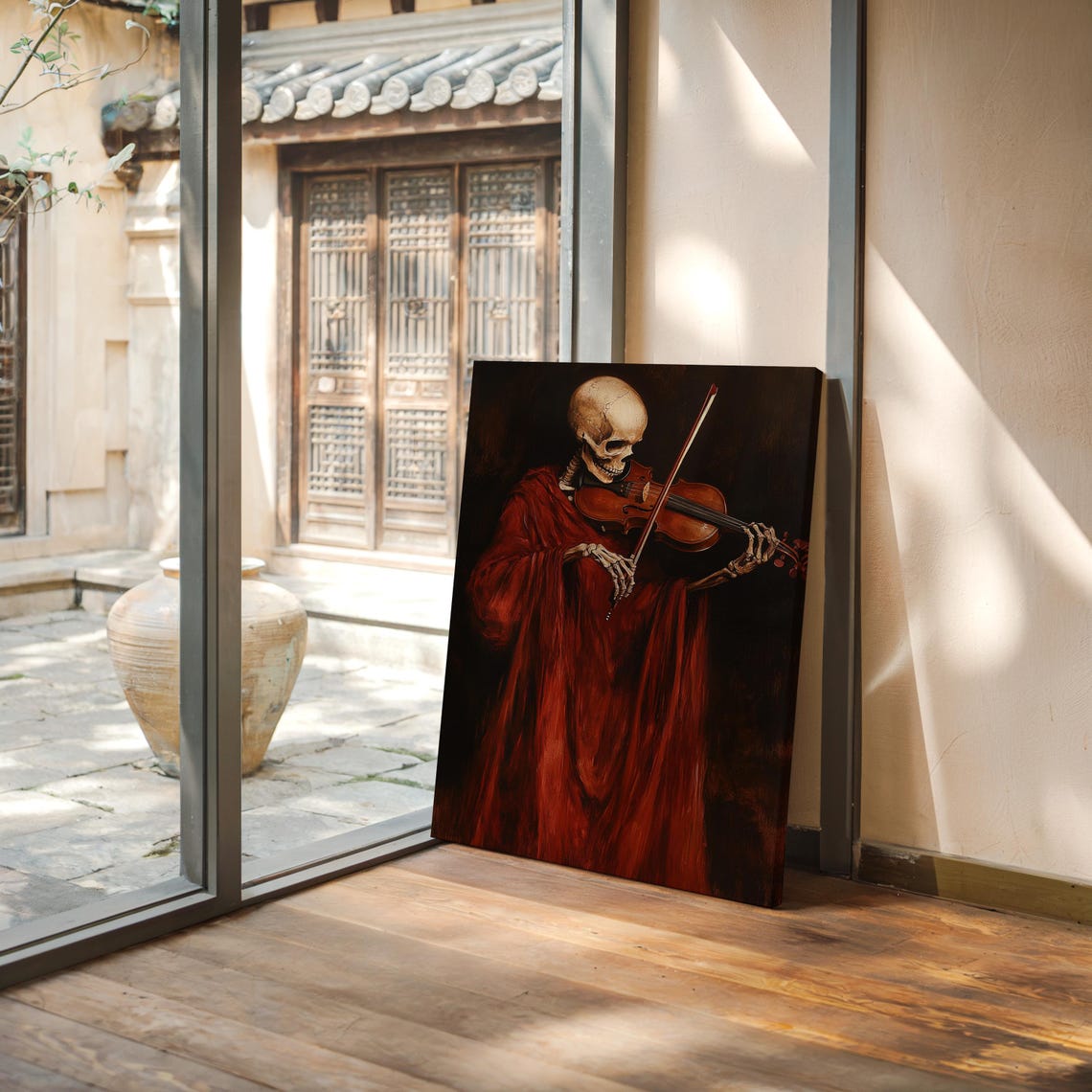 Cloaked Skeleton Playing Violin Moody Classical Painting Poster - Image 4