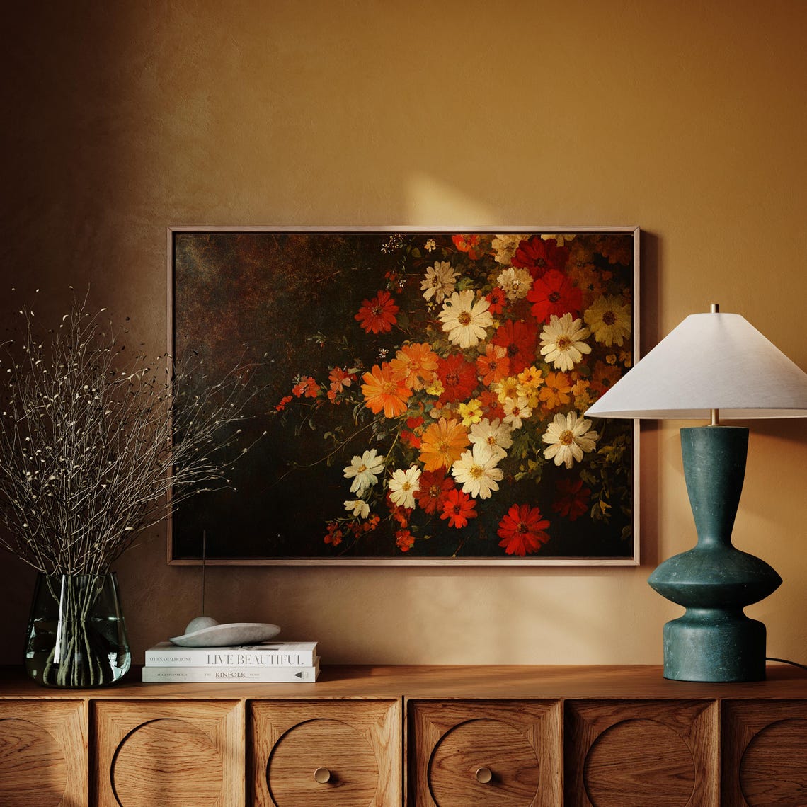 Rustic Autumn Floral Bouquet Dark Background Fall Harvest Wall Art - Image 6