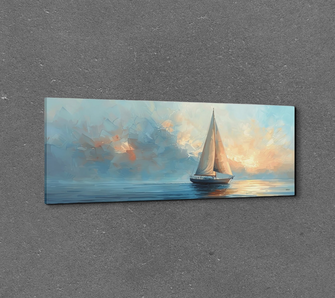 Sailboat At Sunset Impressionist Oil Painting Coastal Art Poster - Image 3