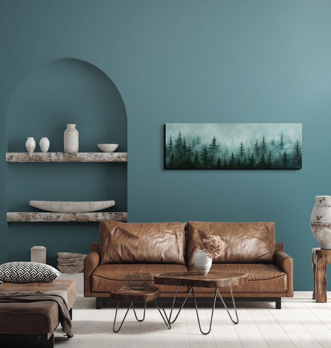 Watercolor Pale Green Fog Veiling a Quiet Pine Forest Poster - Image 6