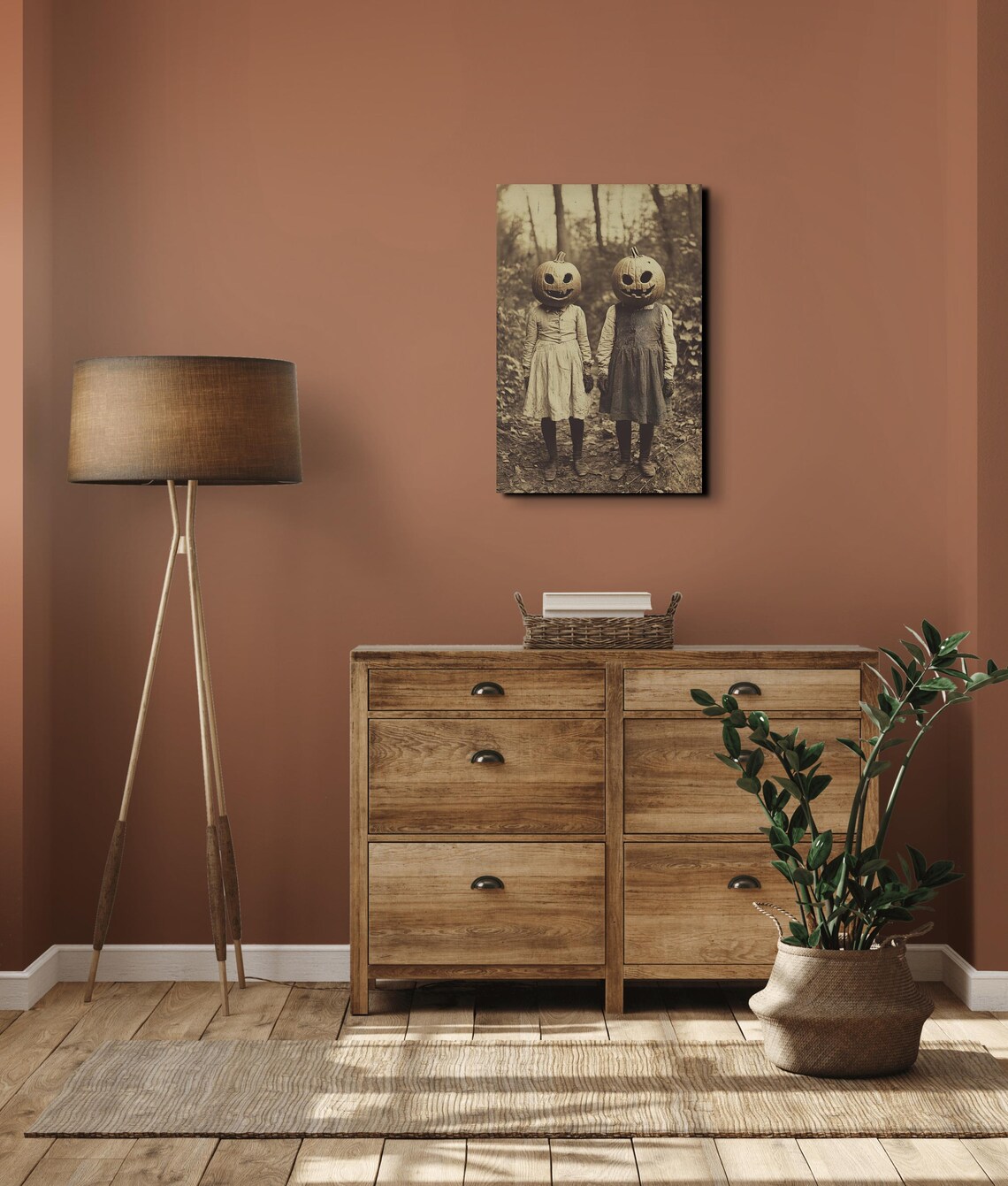 Sepia Creepy Pumpkin Halloween Children Art Print - Image 2