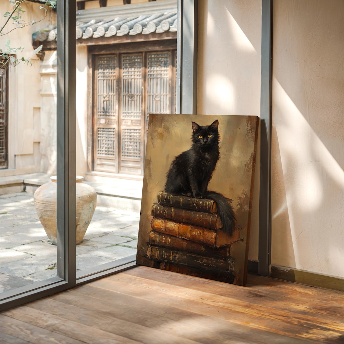 Black Cat on Antique Books, Vintage Inspired Art - Image 5