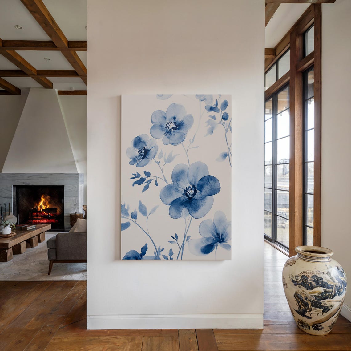 Minimalist Blue Floral Watercolor Large Blossoms Elegant Modern Poster - Image 5