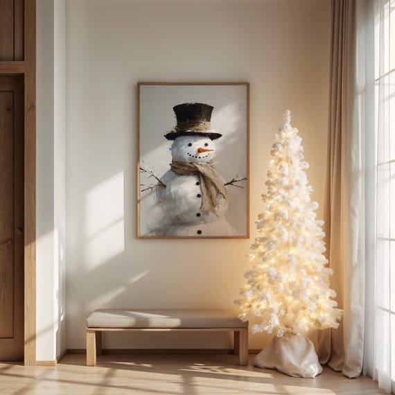 Rustic Snowman With Top Hat And Scarf Wall Art