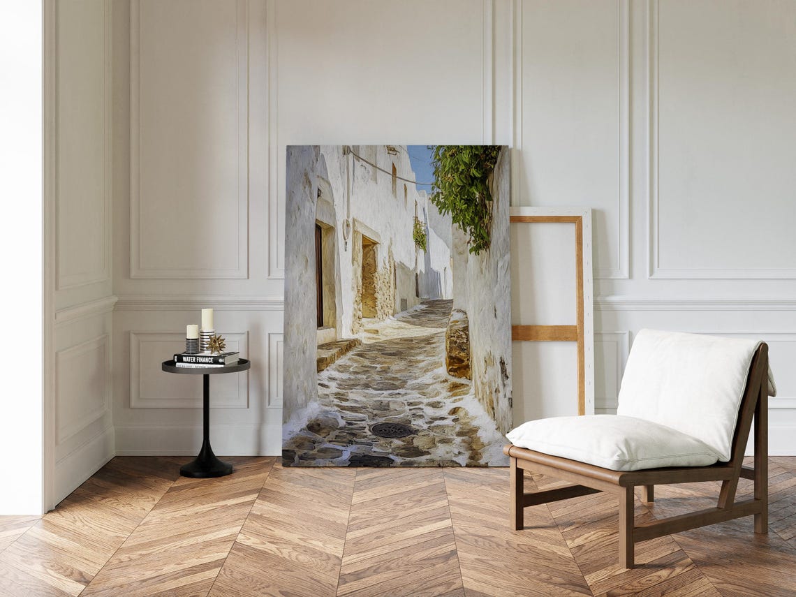 Greek Whitewashed Alleyway Cobblestone Street Mediterranean Poster - Image 2