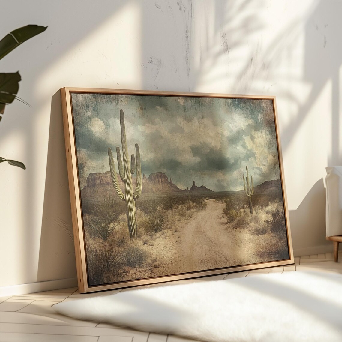 Desert Road With Cactus, Rustic Southwest Landscape - Image 3