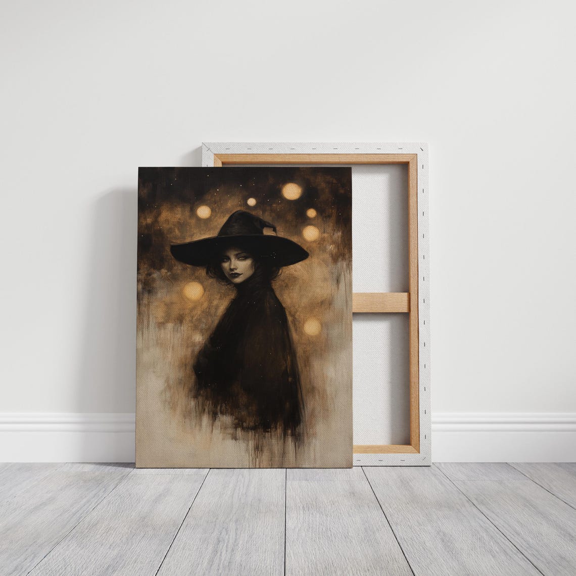 Ethereal Witch In Black Hat Golden Orbs Mystical Halloween Poster - Image 3