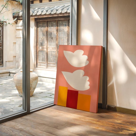 White Birds Abstract Canvas Art