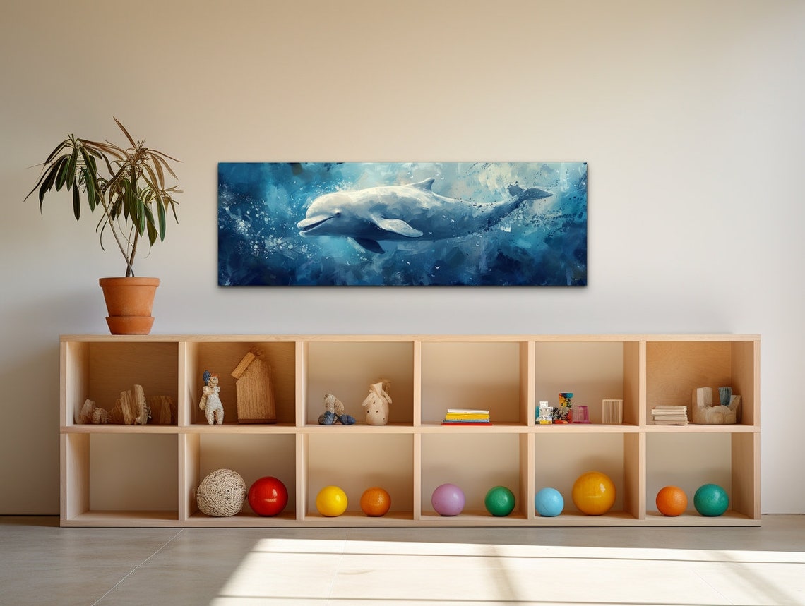 Beluga Whale Blue Abstract Watercolor Swimming Ocean Art Poster - Image 6