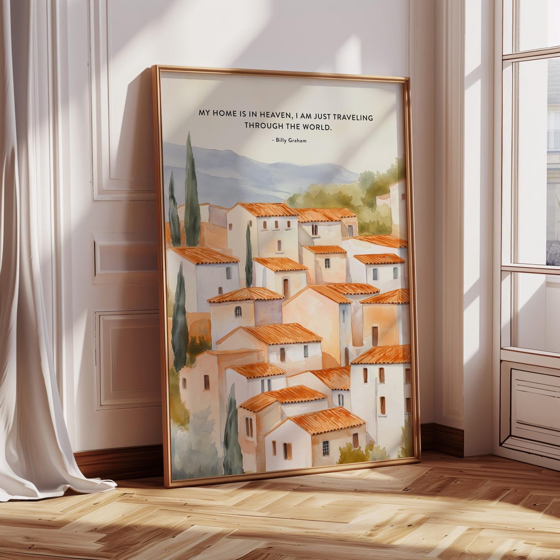 My Home Is In Heaven Billy Graham Quote Watercolor Village Christian Home Decor Inspirational Bible Verse Art Spiritual Landscape Print - Image 4