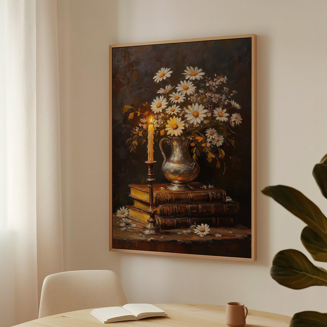 Rustic Daisy Bouquet, Vintage Candlelit Still Life - Image 3