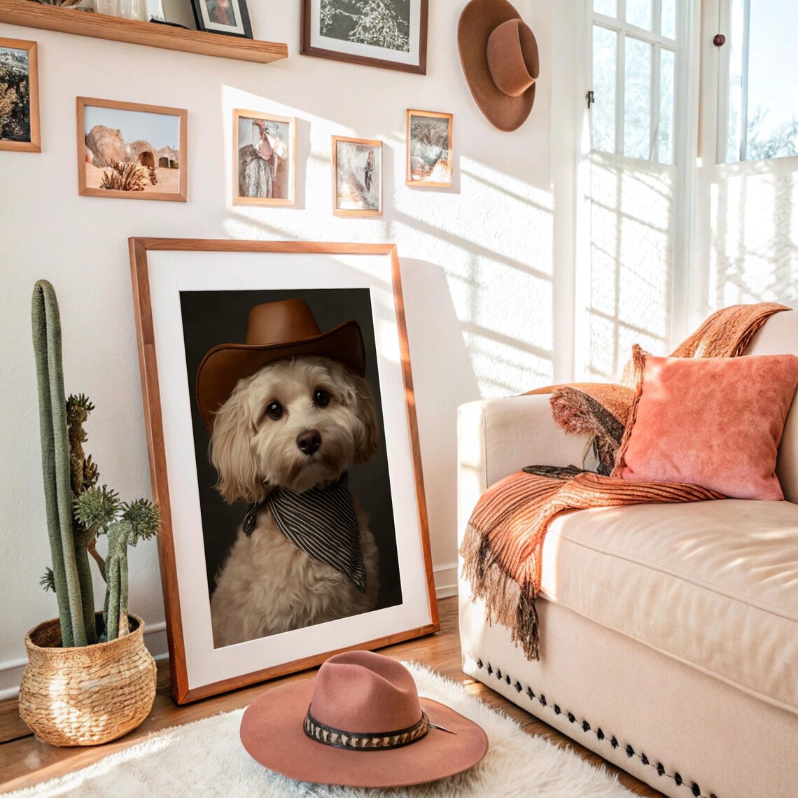 Funny Cowboy Dog Portrait in a Hat and Bandana Western Poster