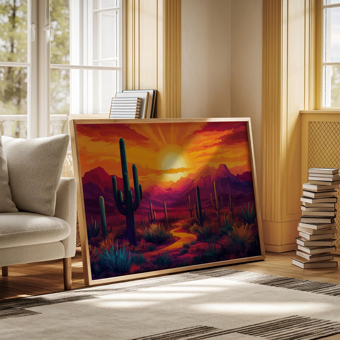 Southwestern Desert Sunset Cactus Landscape Art Print - Image 5