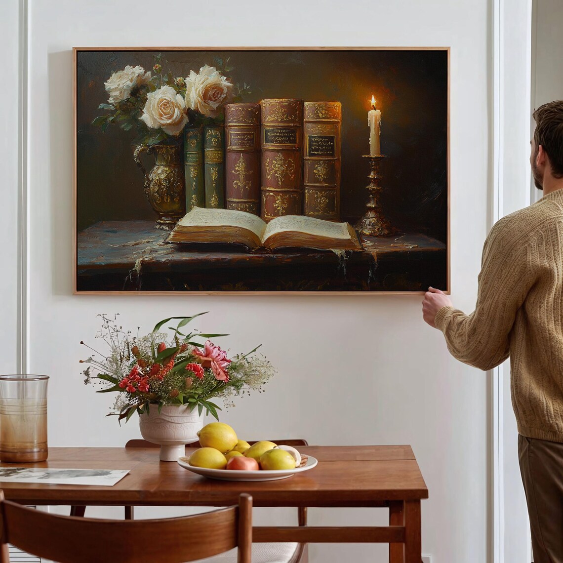 Vintage Books With White Roses and Candle Romantic Still Life Poster - Image 5