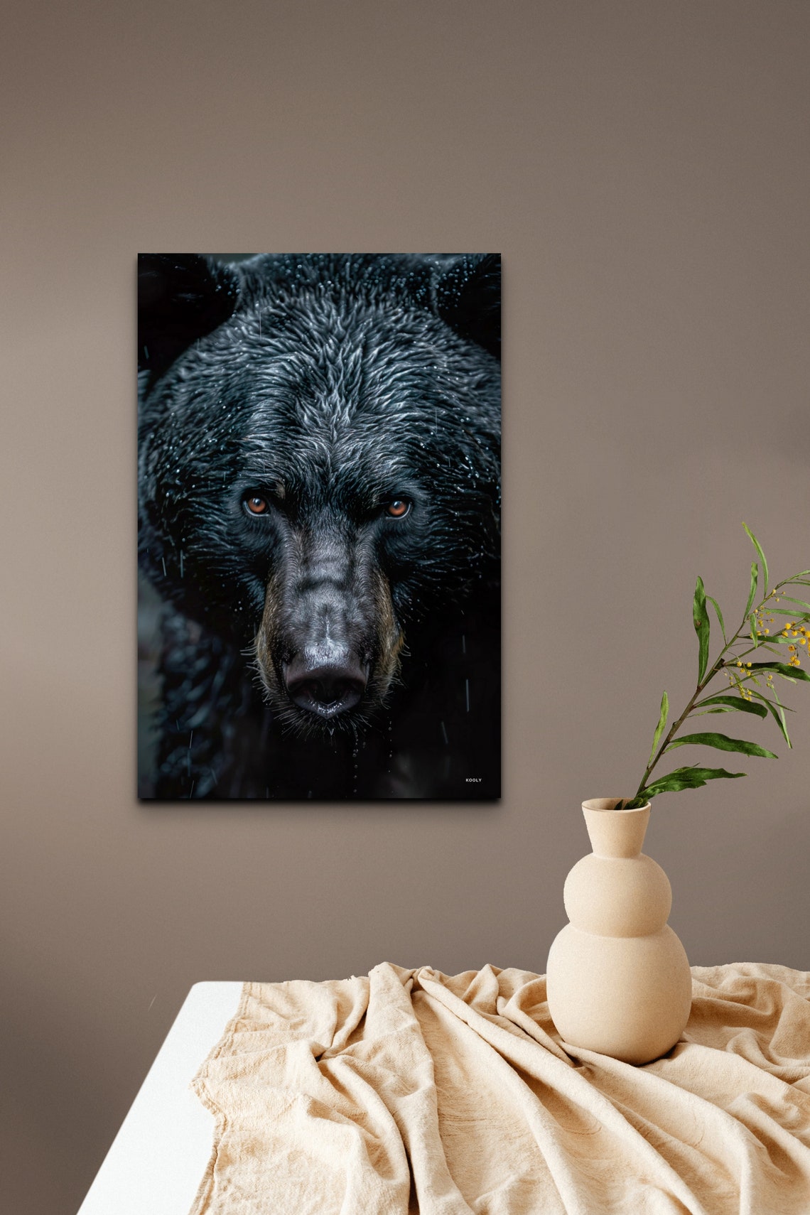 Black Bear Face Wet Fur Rain Close-Up Intense Wildlife Wall Art - Image 4