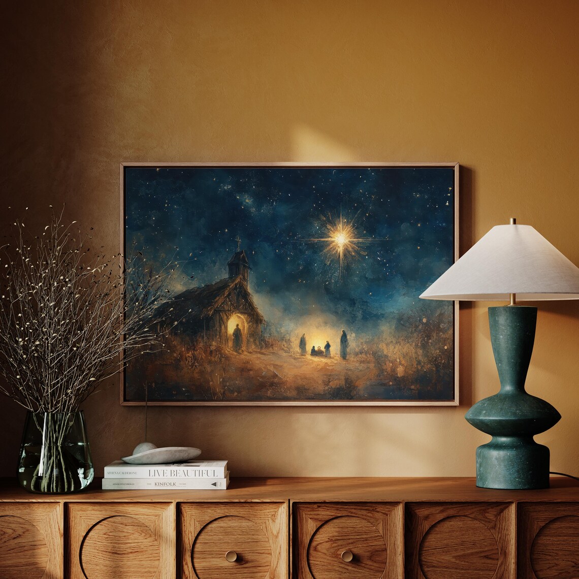 Nativity Scene Rustic Christmas Star Art Print