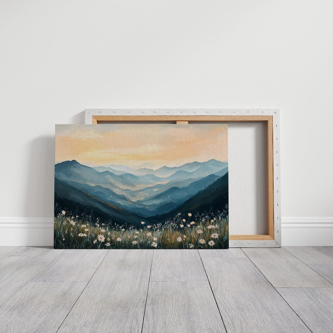 Blue Mountain Valley at Golden Sunrise Wildflower Meadow Poster - Image 4