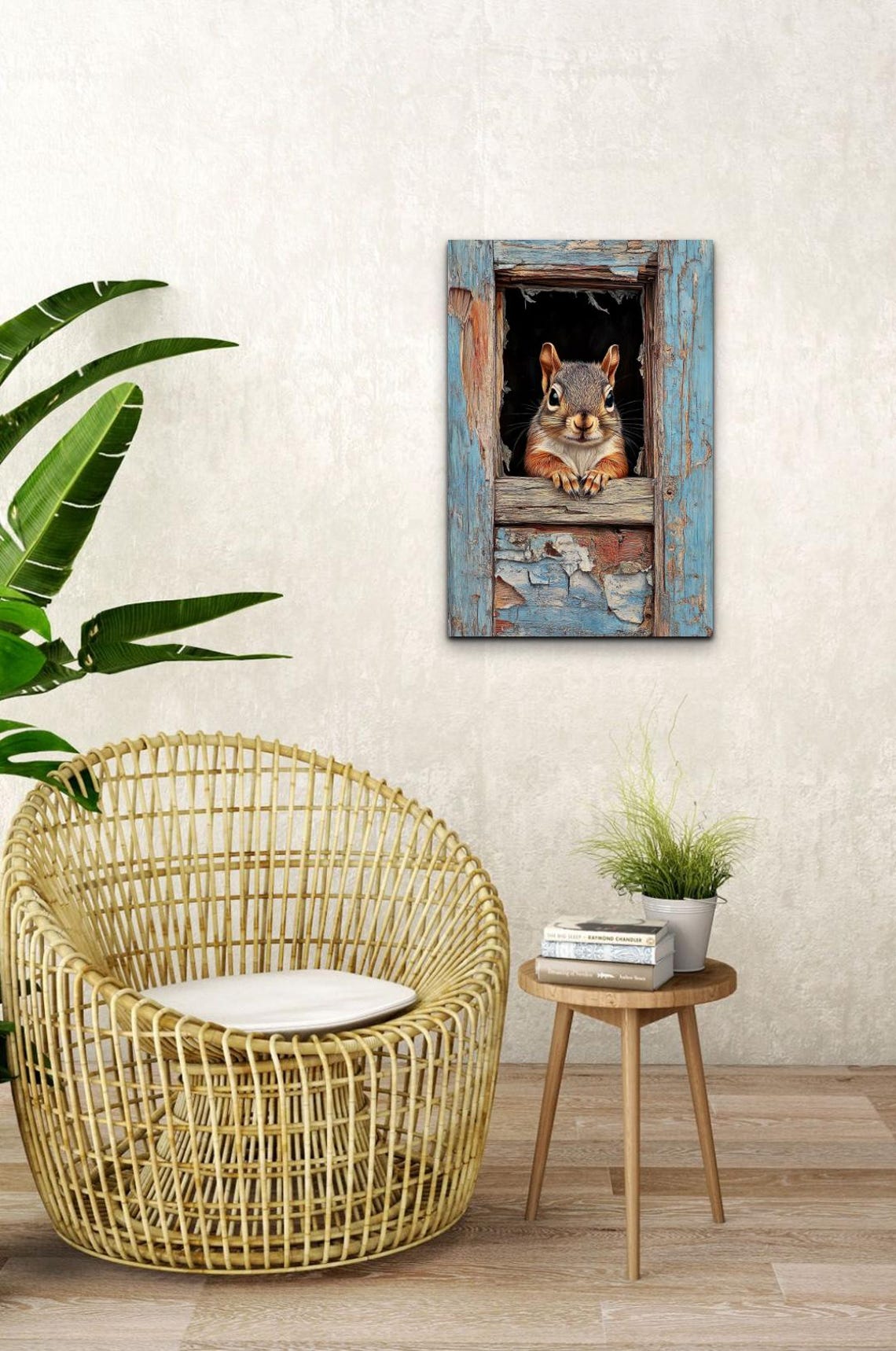 Curious Squirrel Peeking From Rustic Blue Window Animal Poster - Image 6