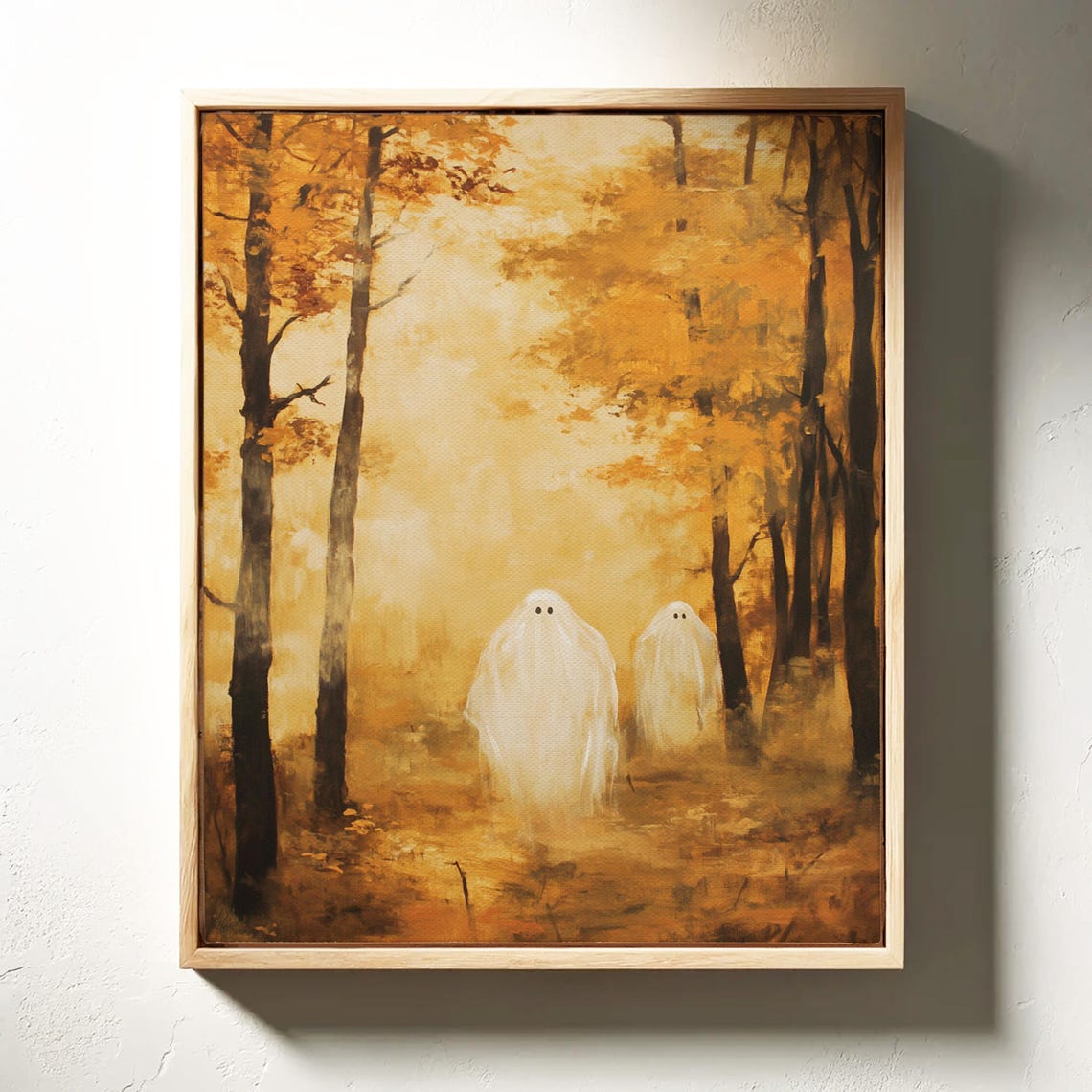 Two Friendly Ghosts Strolling In Misty Golden Autumn Forest Poster - Image 3