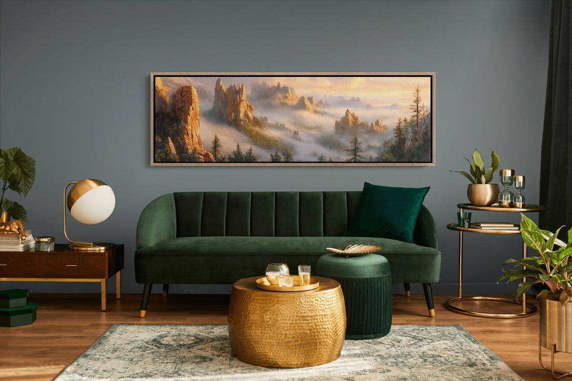 Golden Hour Misty Mountain Peaks Panoramic Fog Valley Poster - Image 4