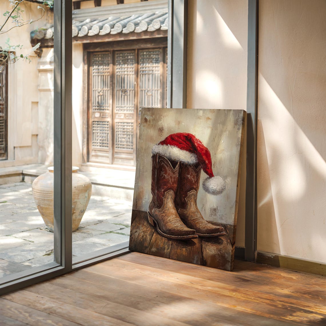 Christmas Cowboy Boots with Santa Hat Festive Western Poster - Image 5