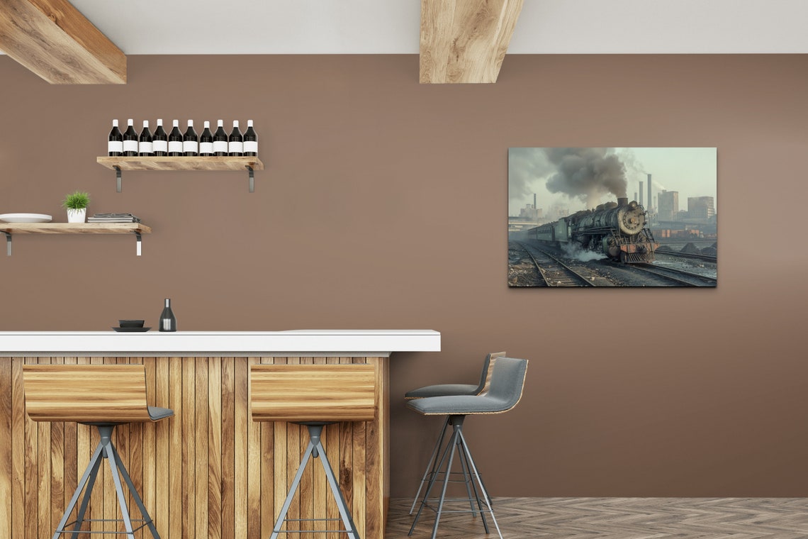 Dark Steam Locomotive Industrial Yard Moody Vintage Train Poster - Image 4