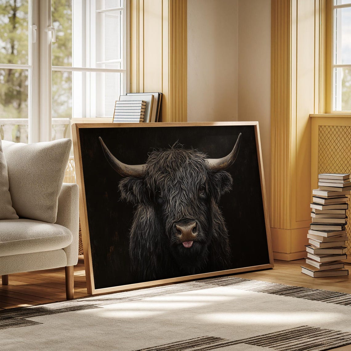 Black Highland Cow Tongue Out Funny Farmhouse Portrait Poster - Image 2