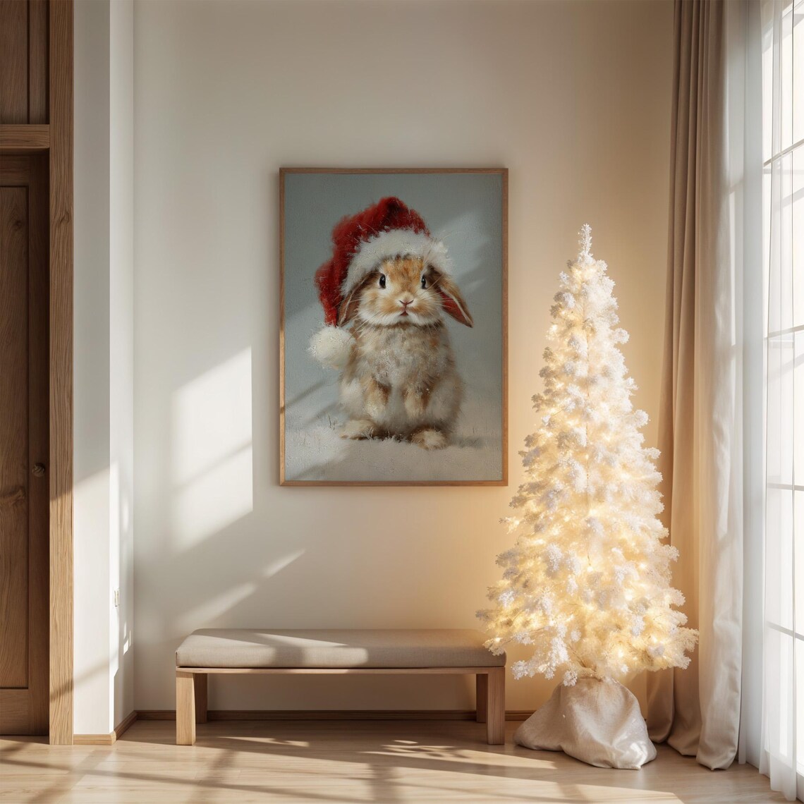 Adorable Bunny In Santa Hat Christmas Art Print
