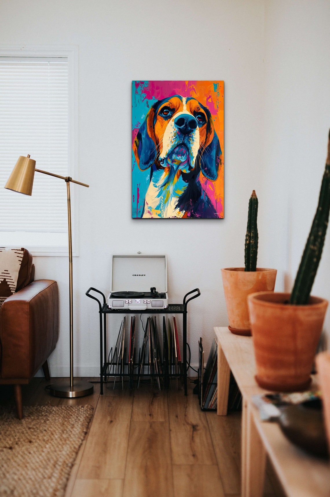 Beagle Dog Close Up Portrait in Bright Neon Pop Art Colors Poster - Image 6