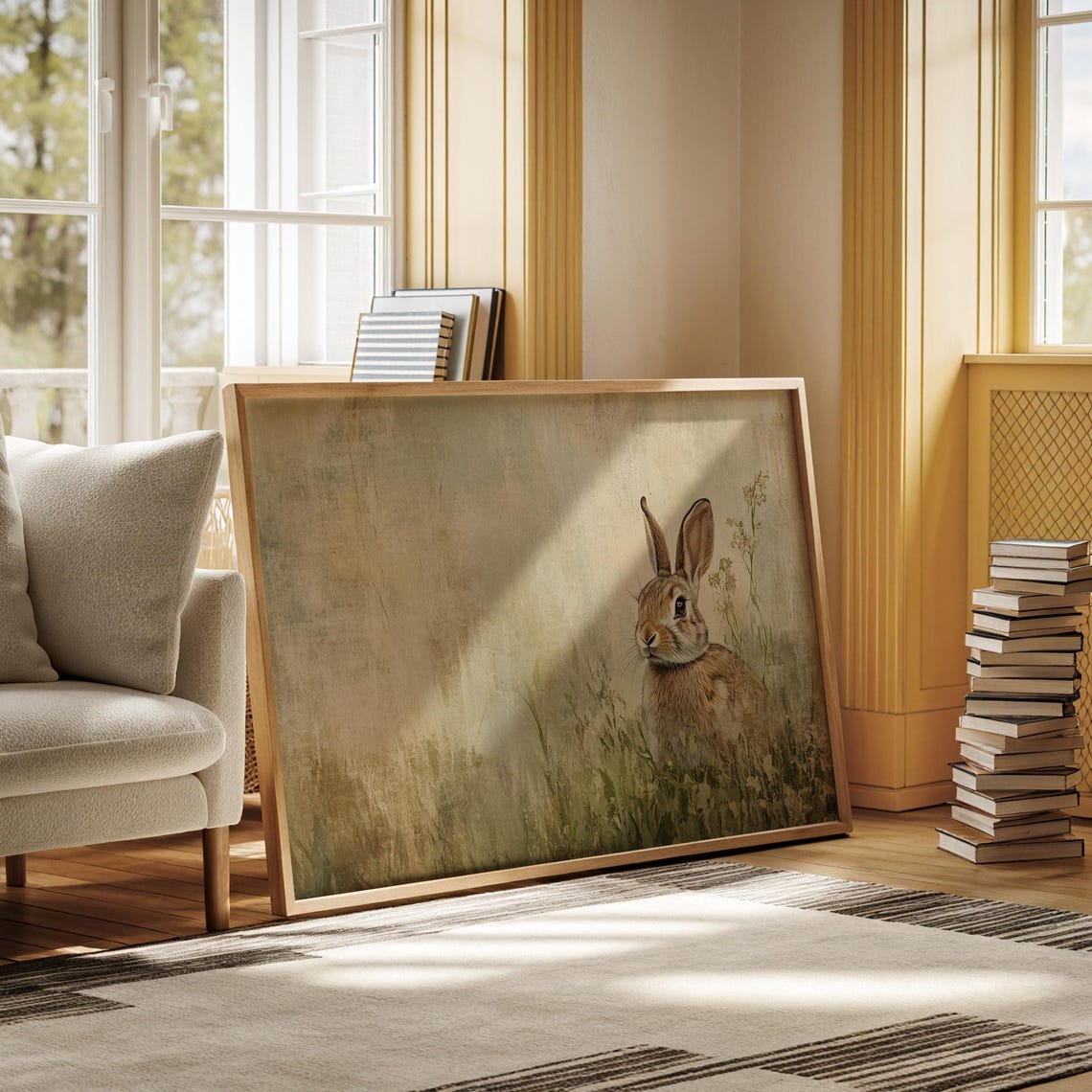 Adorable Brown Bunny Rabbit Meadow Grass Rustic Wildlife Wall Art - Image 3