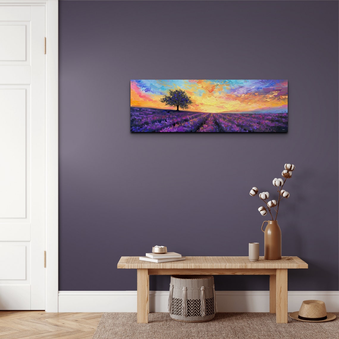 Golden Sunset Lavender Fields Blazing Sky Oil Painting Wall Poster - Image 5