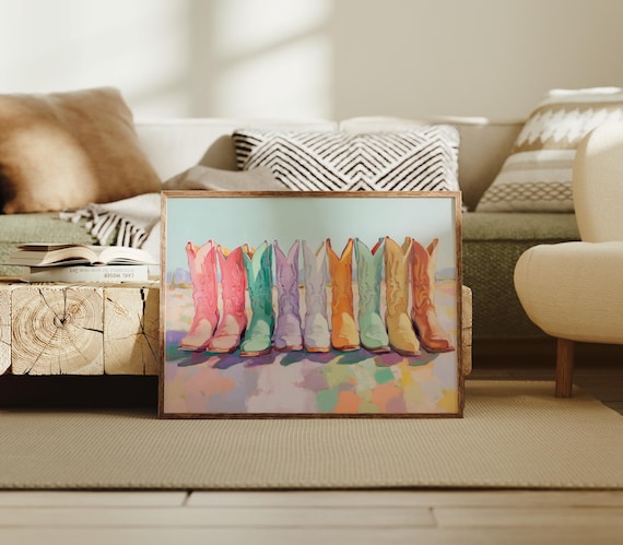 Row Of Colorful Cowboy Boots In Pastel Western Pop Art Poster