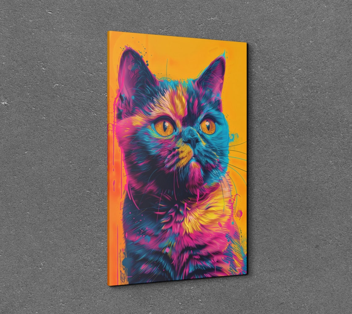Colorful Cat Portrait on Bright Yellow Pop Art Background Wall Art - Image 7