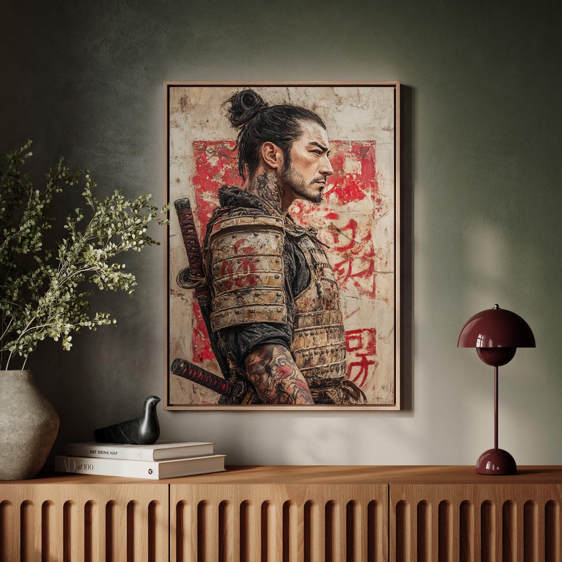 Samurai Warrior Side Profile in Detailed Armor with Katana Art Poster - Image 5