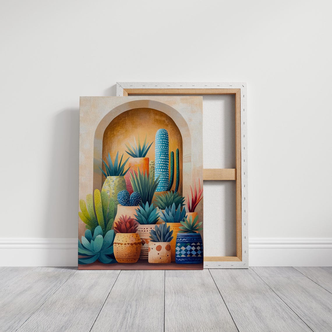 Colorful Boho Cacti And Pots Inside Desert Stone Archway Poster - Image 2